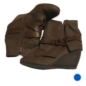 Blowfish Brown Buckle Wedge Boots